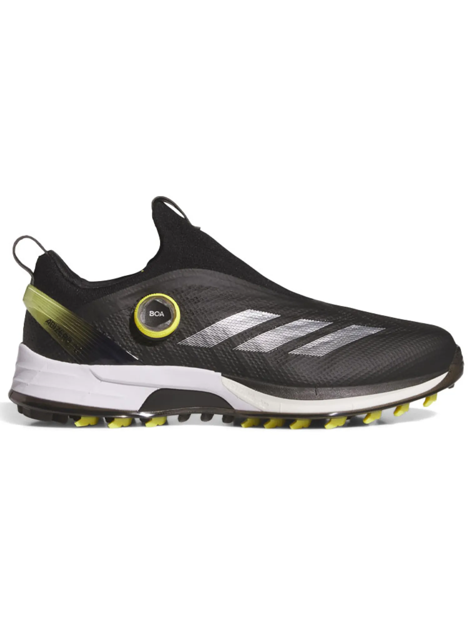 Adidas Mens Golf Shoes|Adizero ZG BOA Spikeless Golf Shoes - Core Black/Silver Met./Pure Sulfur