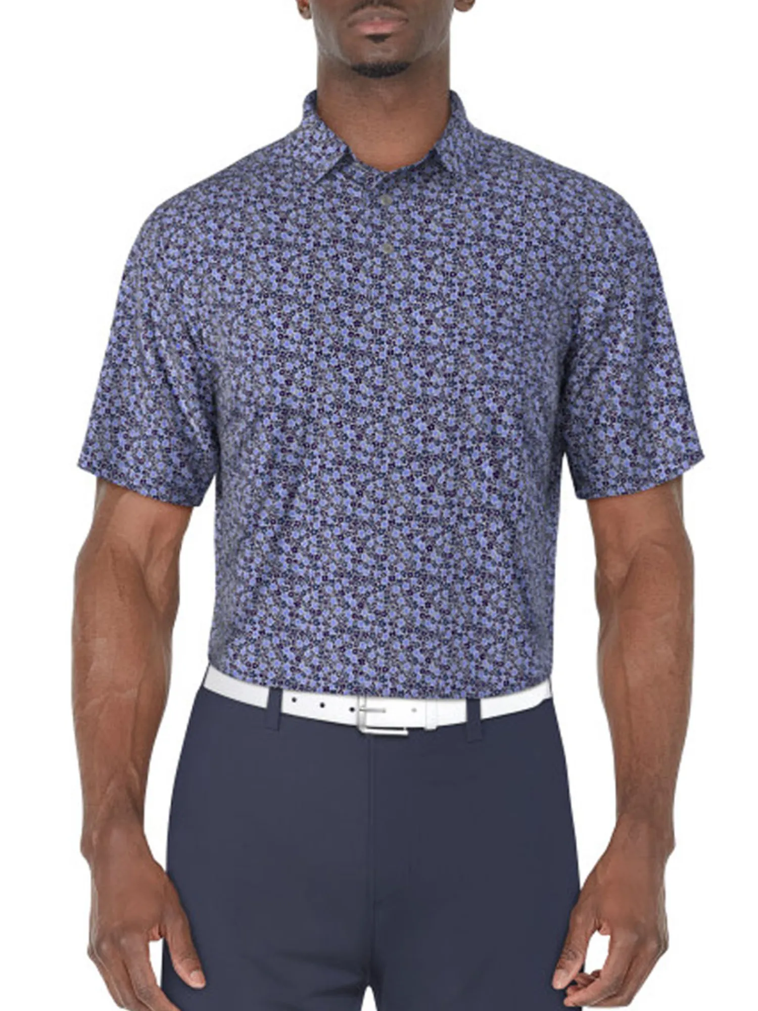 Ben Hogan Shirts|Mini Floral Printed Polo Shirt - Peacoat
