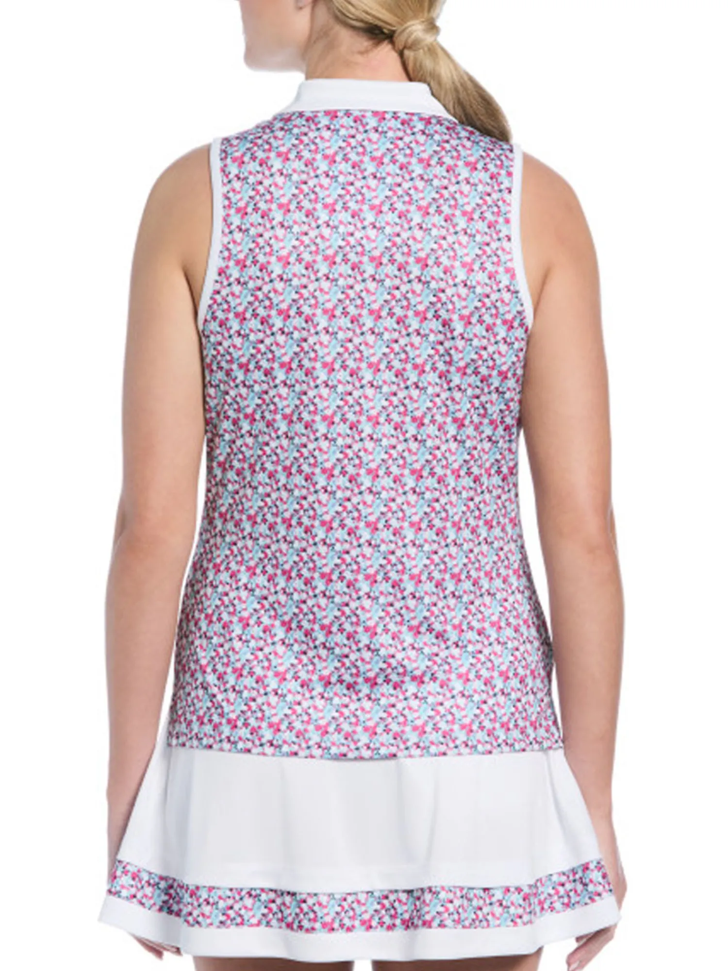 Ben Hogan Shirts|Women's Colour Blocked Mini Floral Print Sleeveless Top - Bright White
