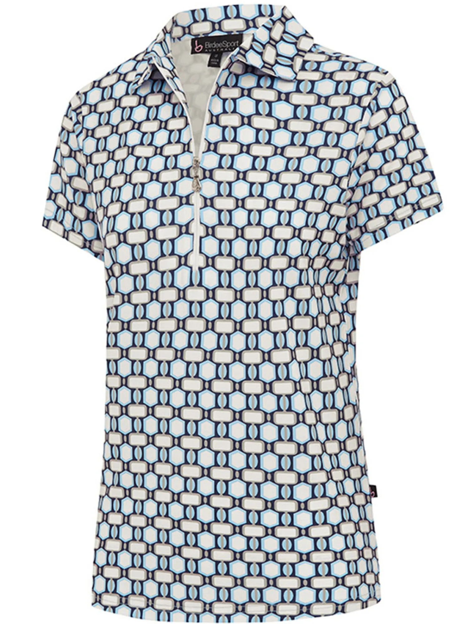 Birdee Sport Shirts|Women's Astra Zipper Short Sleeve Top - White/Crystal