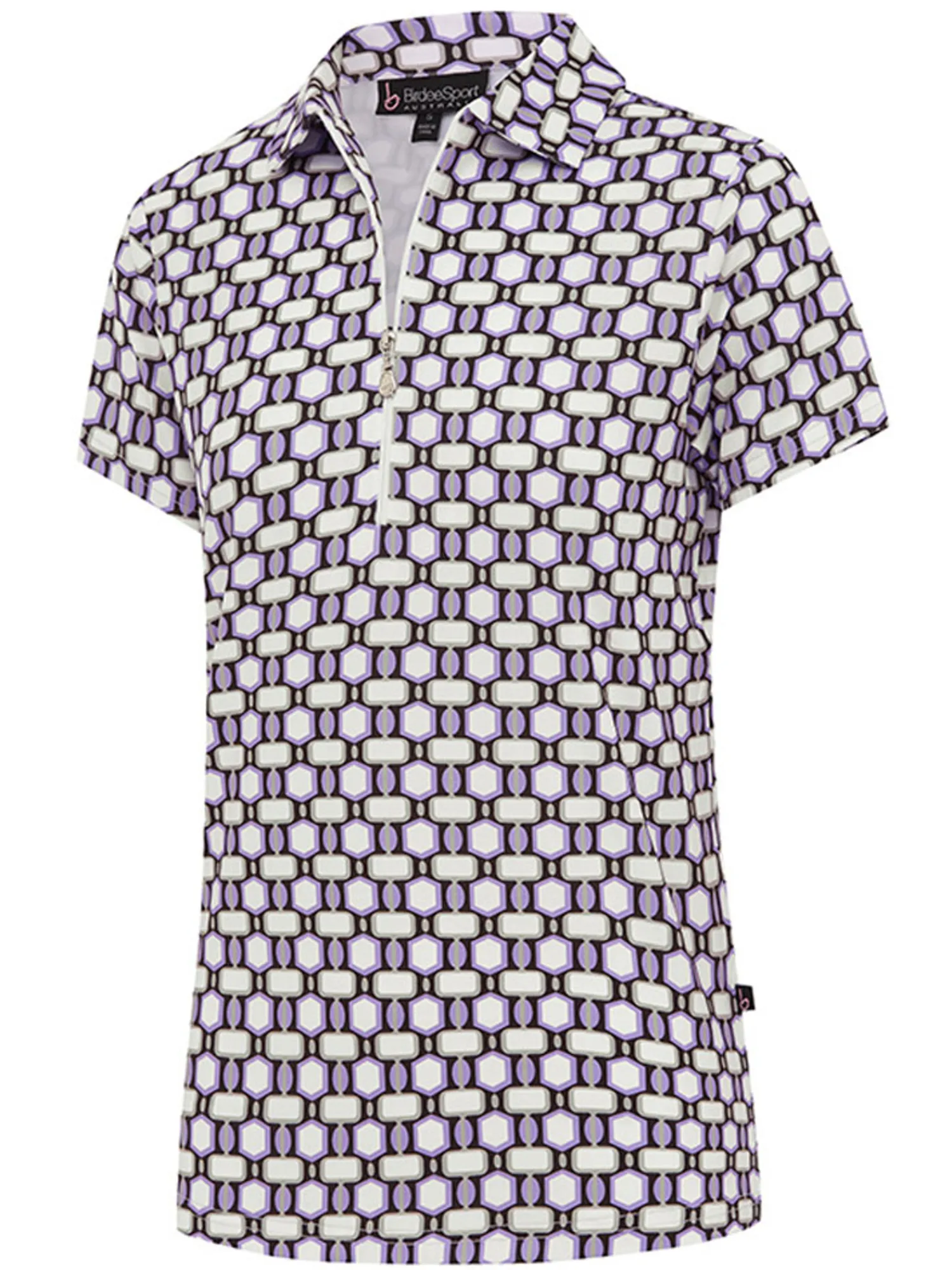 Birdee Sport Shirts|Women's Astra Zipper Short Sleeve Top - White/Lilac
