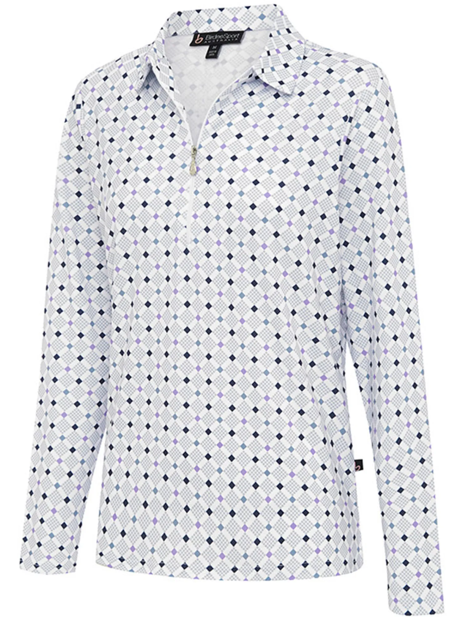 Birdee Sport Shirts|Women's Pyramid Zipper Long Sleeve Top - White/Lilac