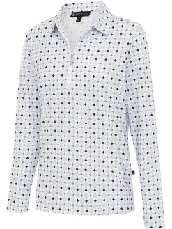 Birdee Sport Shirts|Women's Pyramid Zipper Long Sleeve Top - White/Crystal