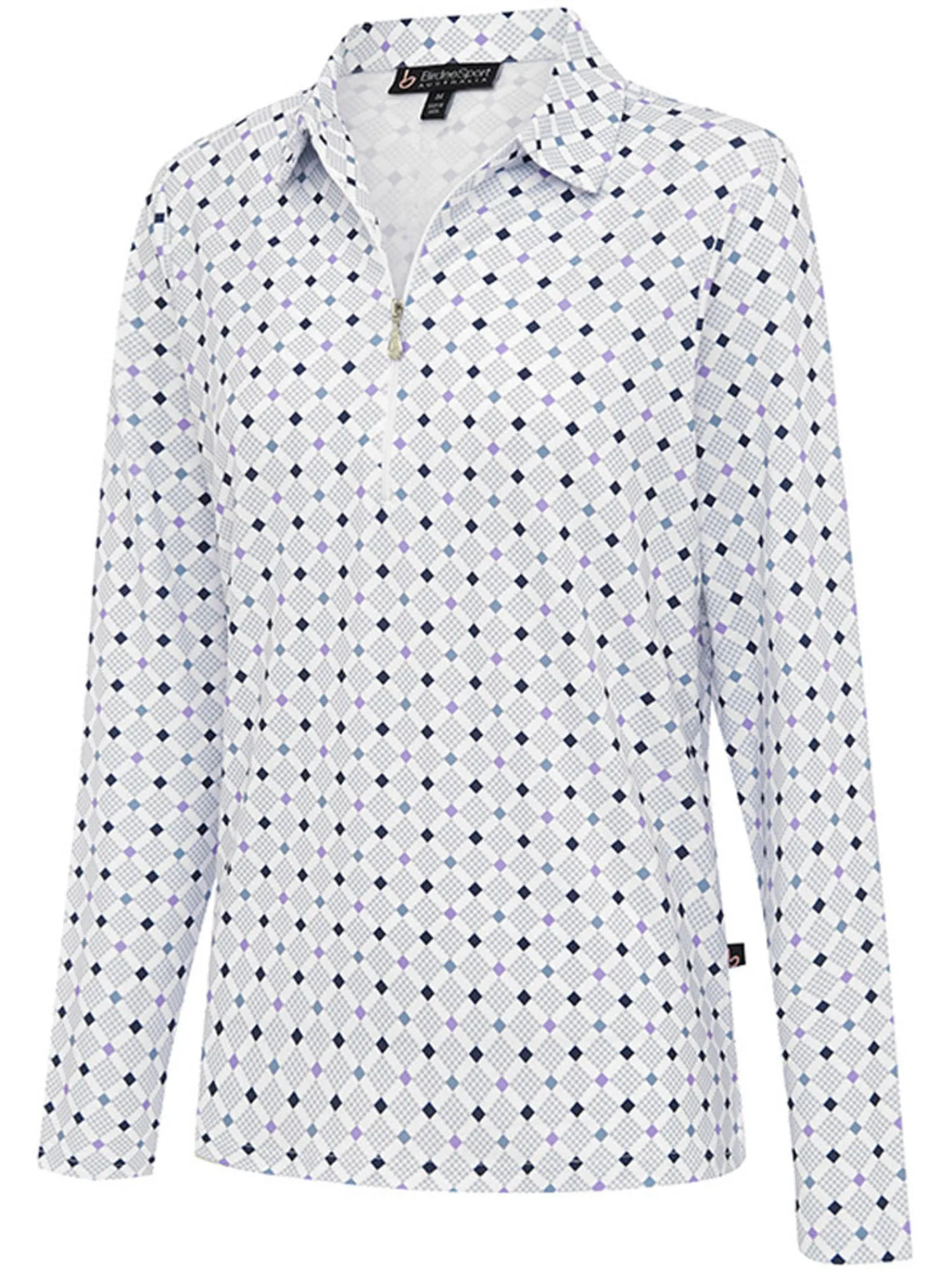 Birdee Sport Shirts|Women's Pyramid Zipper Long Sleeve Top - White/Crystal