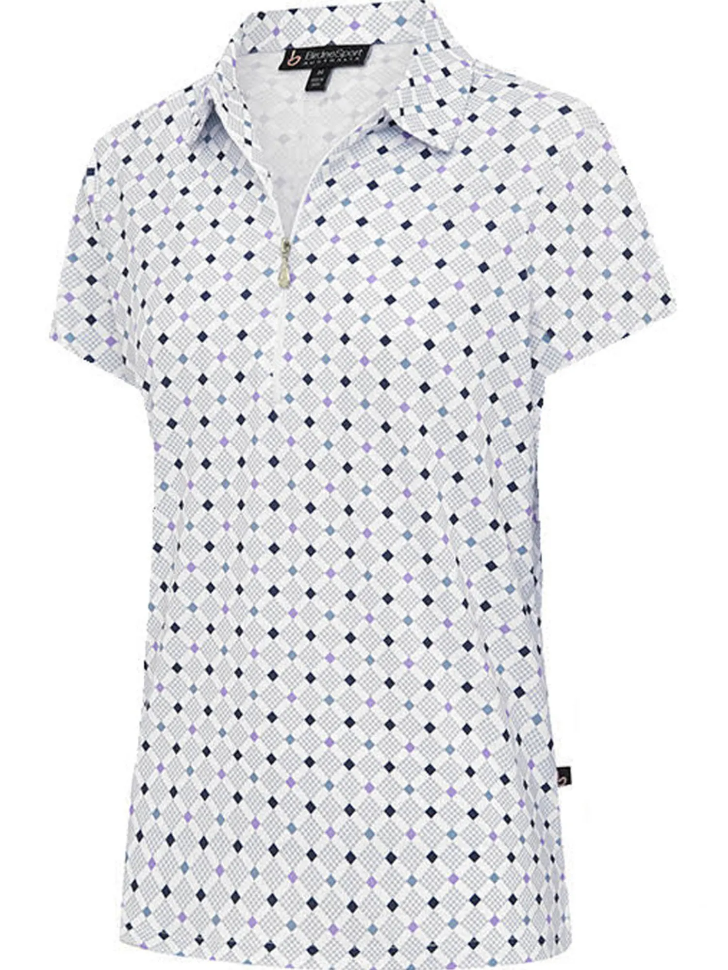 Birdee Sport Shirts|Women's Pyramid Zipper Short Sleeve Top - White/Lilac