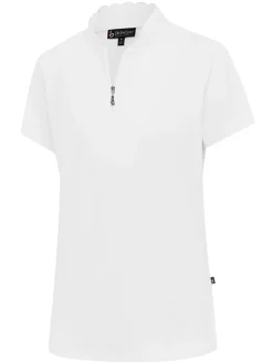 Birdee Sport Shirts|Women's Seashell Zipper Short Sleeve Top - White