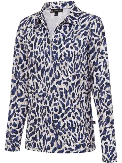 Birdee Sport Shirts|Women's Stellar Zipper Long Sleeve Top - Beige/Blue
