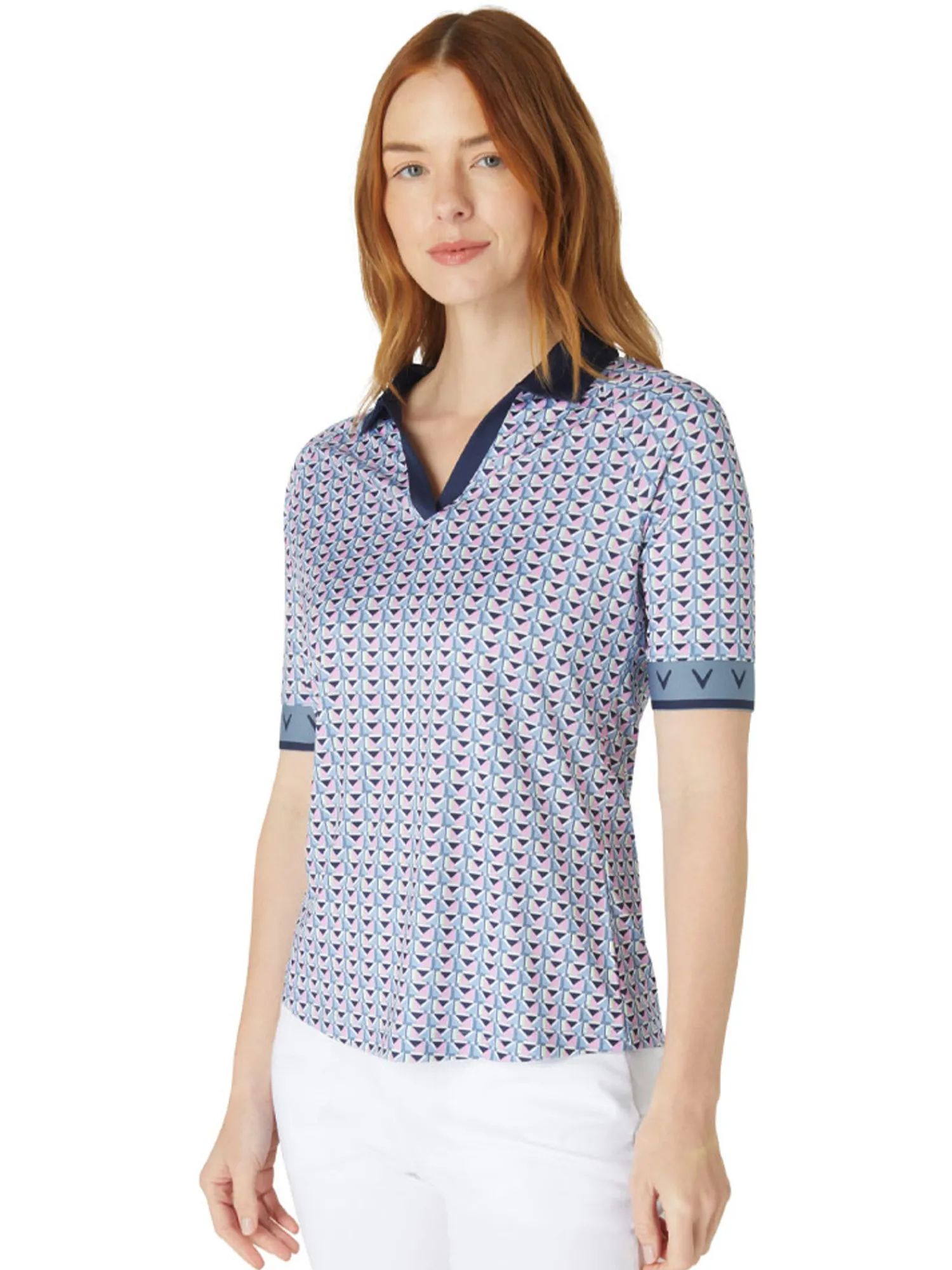 Callaway Shirts|Women's Chev Geo Half Sleeve Polo - Flint Stone