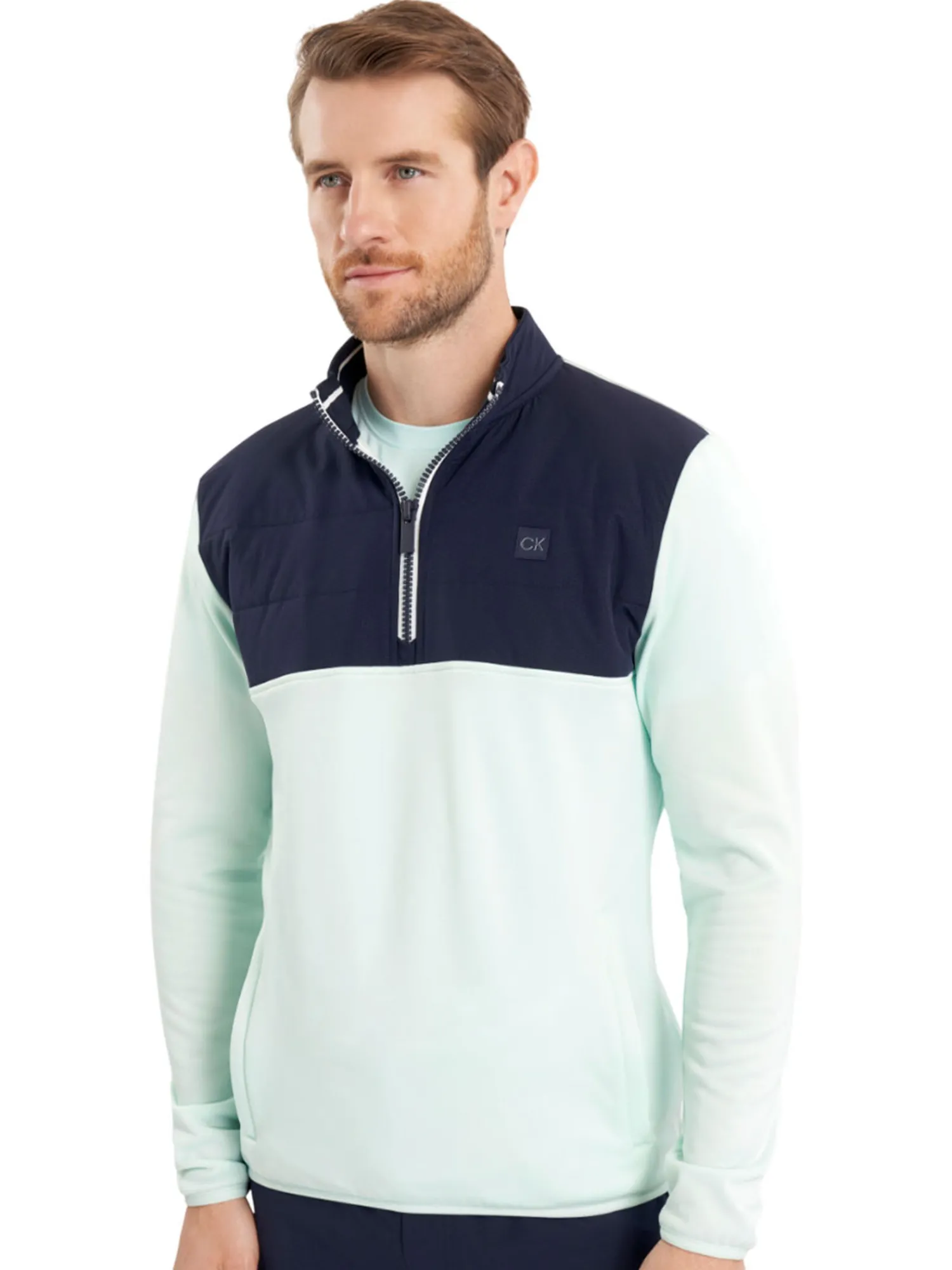 Calvin Klein Jumpers|Atlantic Hybrid Half Zip - Light Jade/Navy