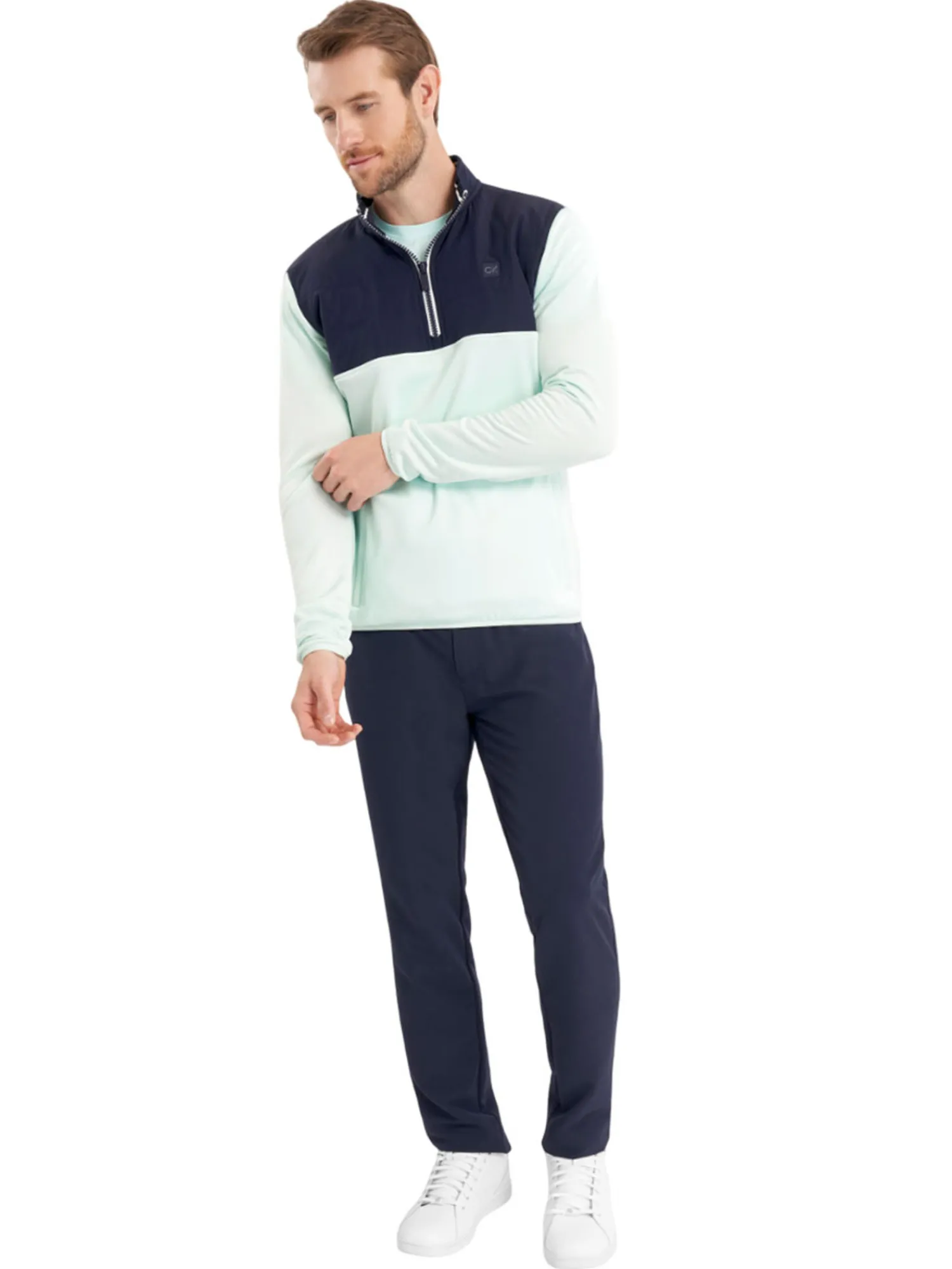 Calvin Klein Jumpers|Atlantic Hybrid Half Zip - Light Jade/Navy
