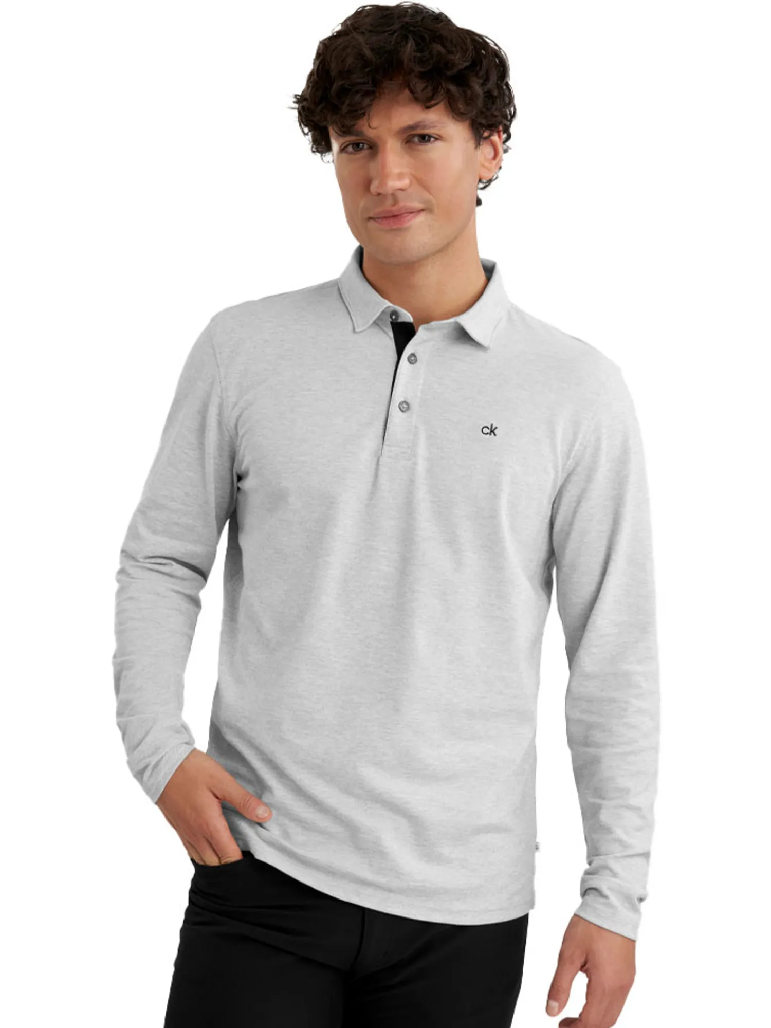 Calvin Klein Shirts|Bayard Long Sleeve Polo - Silver Marl