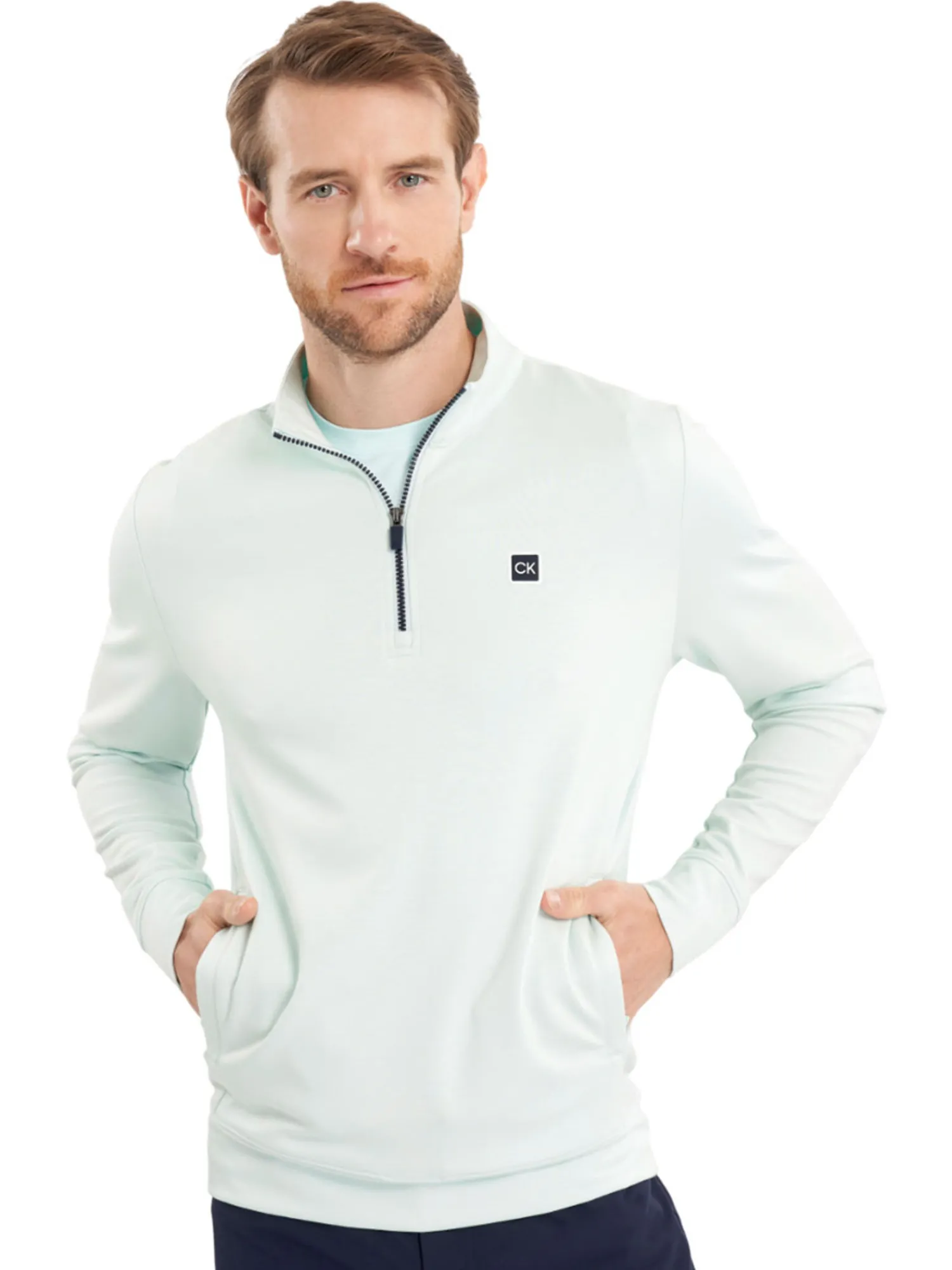 Calvin Klein Jumpers|Concord Half Zip Sweater - Light Jade