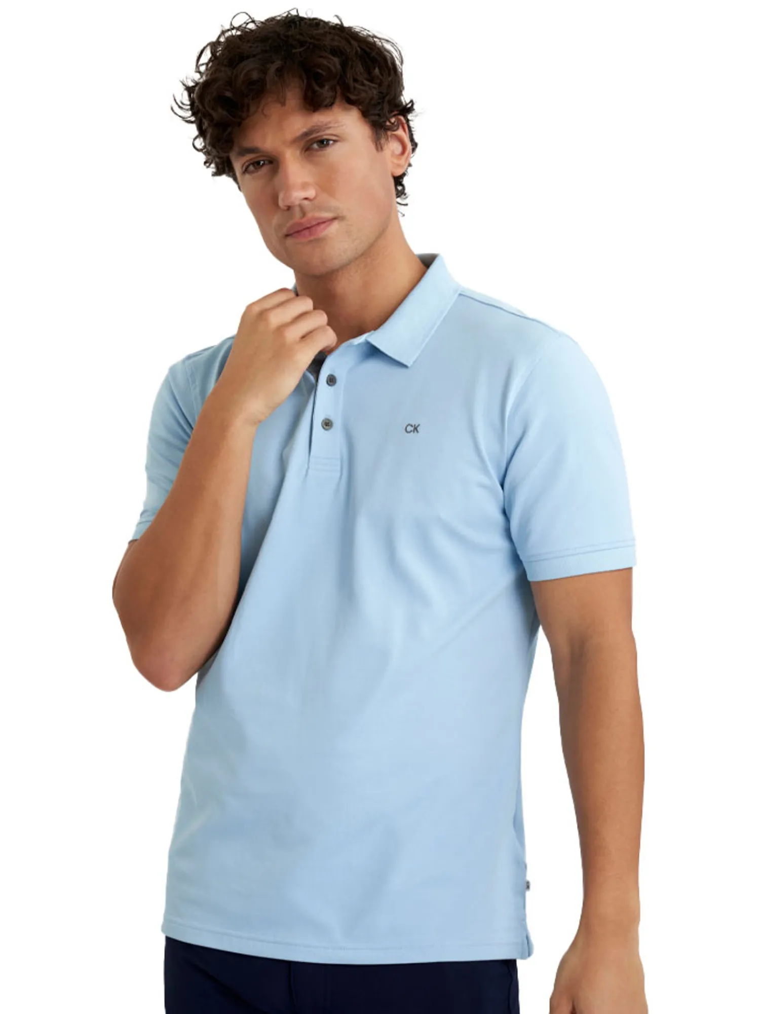 Calvin Klein Shirts|Cotton Blend Quad Polo - Sky Blue