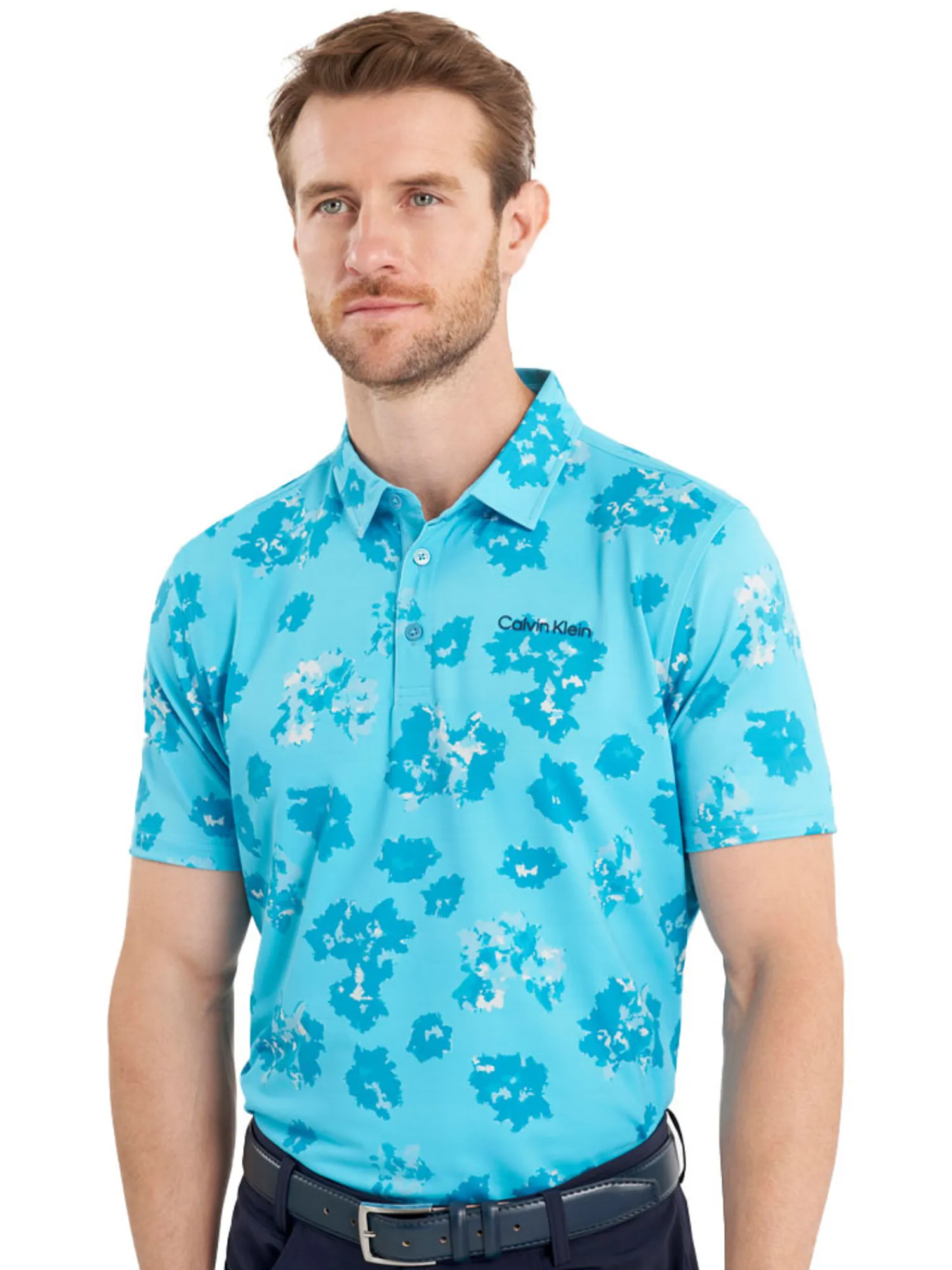 Calvin Klein Shirts|Cyber Floral Print Polo Shirt - Aquarius