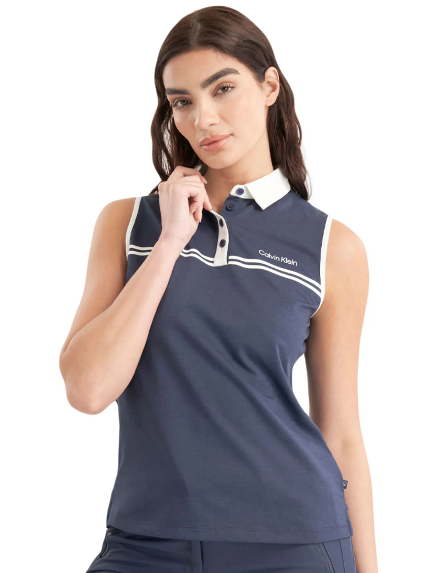 Calvin Klein Shirts|Womens Bellevue Sleeveless Polo Shirt - Navy