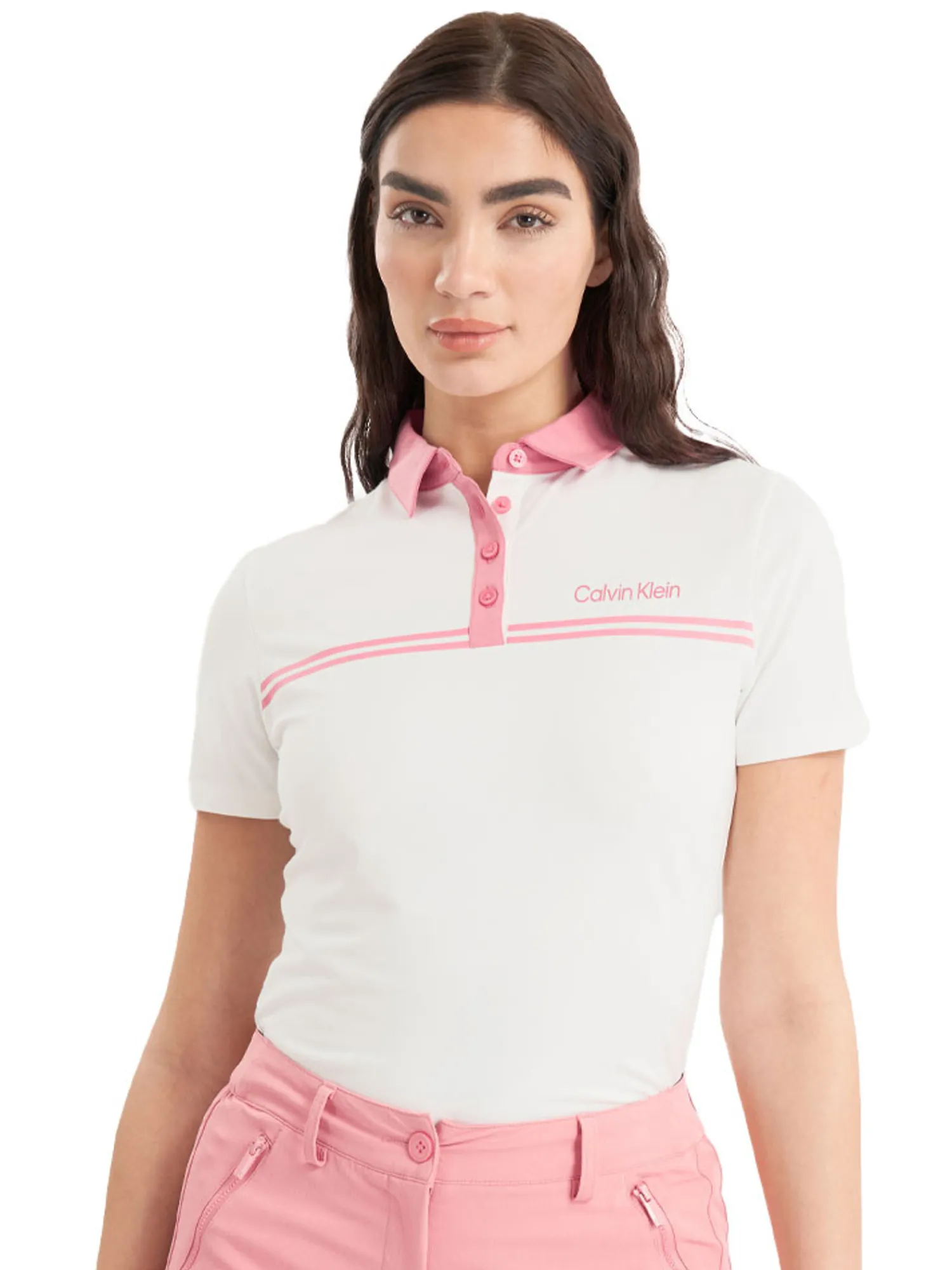 Calvin Klein Shirts|Womens Bellevue Polo Shirt - White/Powder Pink