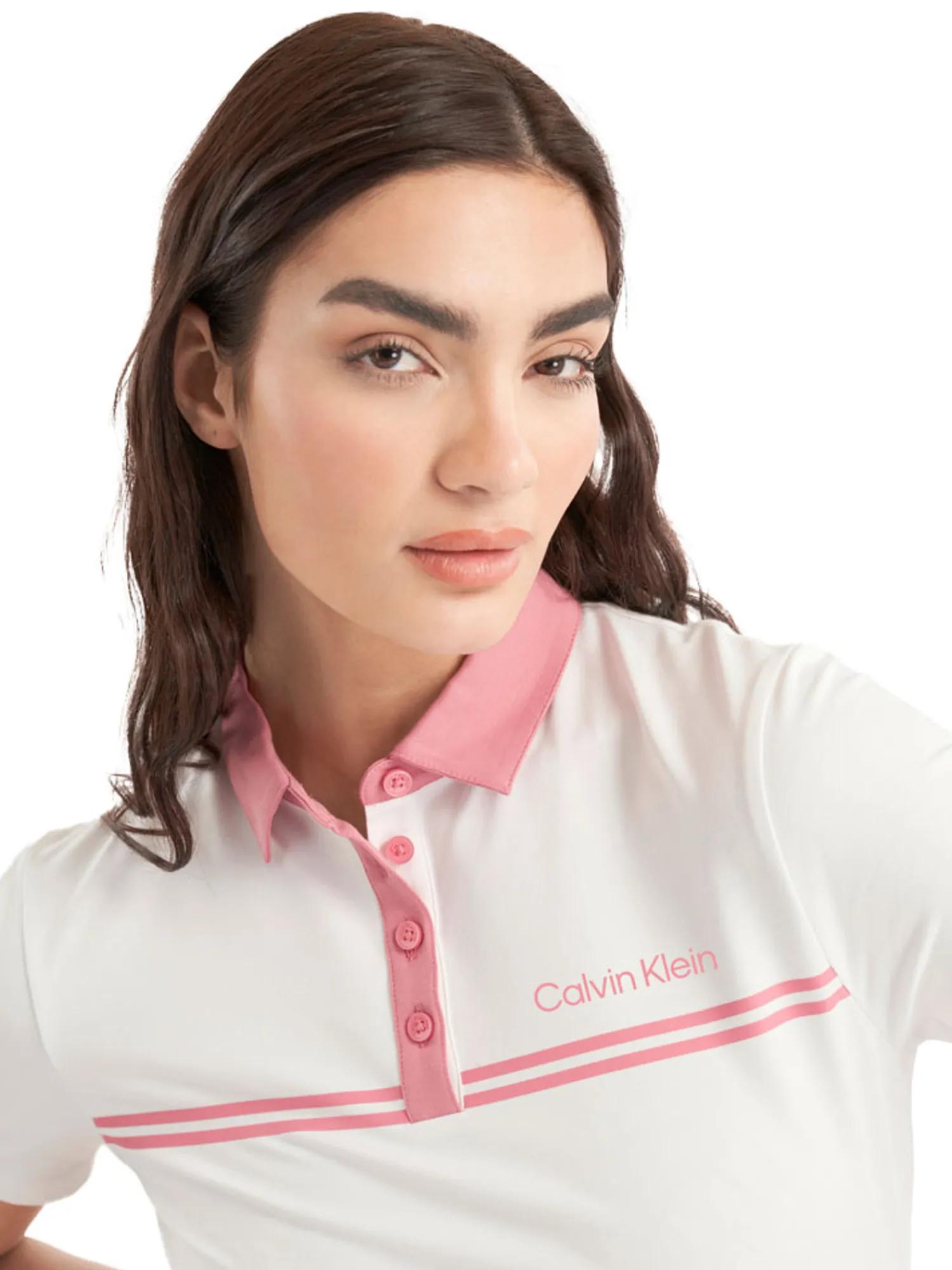 Calvin Klein Shirts|Womens Bellevue Polo Shirt - White/Powder Pink