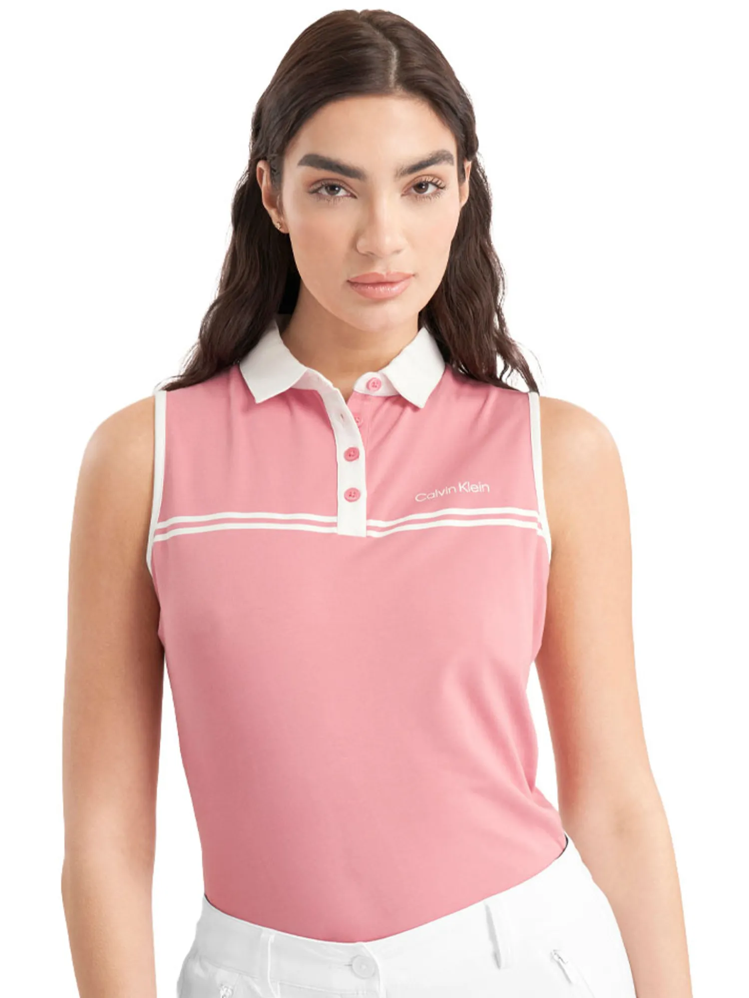 Calvin Klein Shirts|Womens Bellevue Sleeveless Polo Shirt - Powder Pink