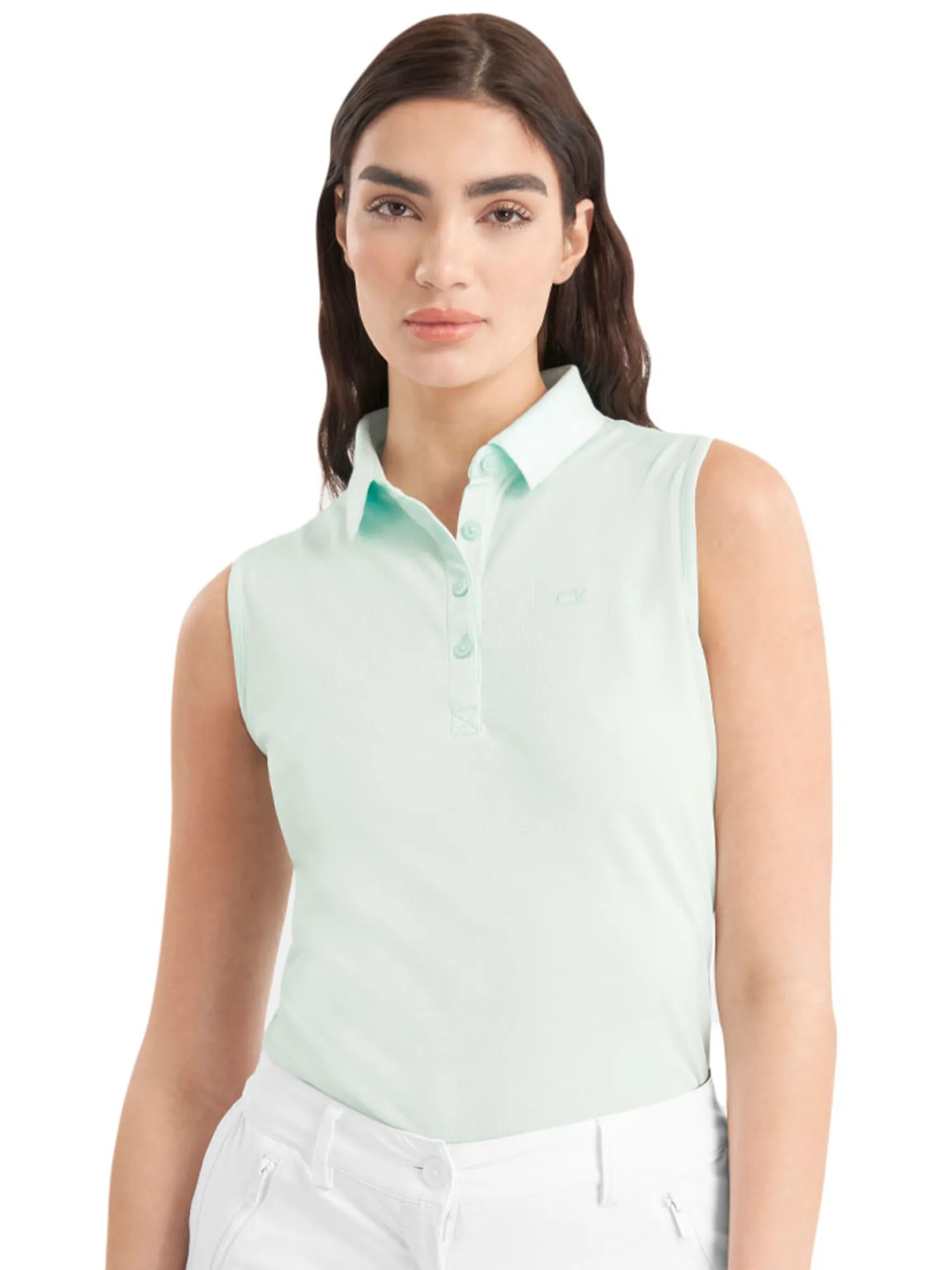 Calvin Klein Shirts|Womens Brightmeadow Sleeveless Polo Shirt - Light Jade