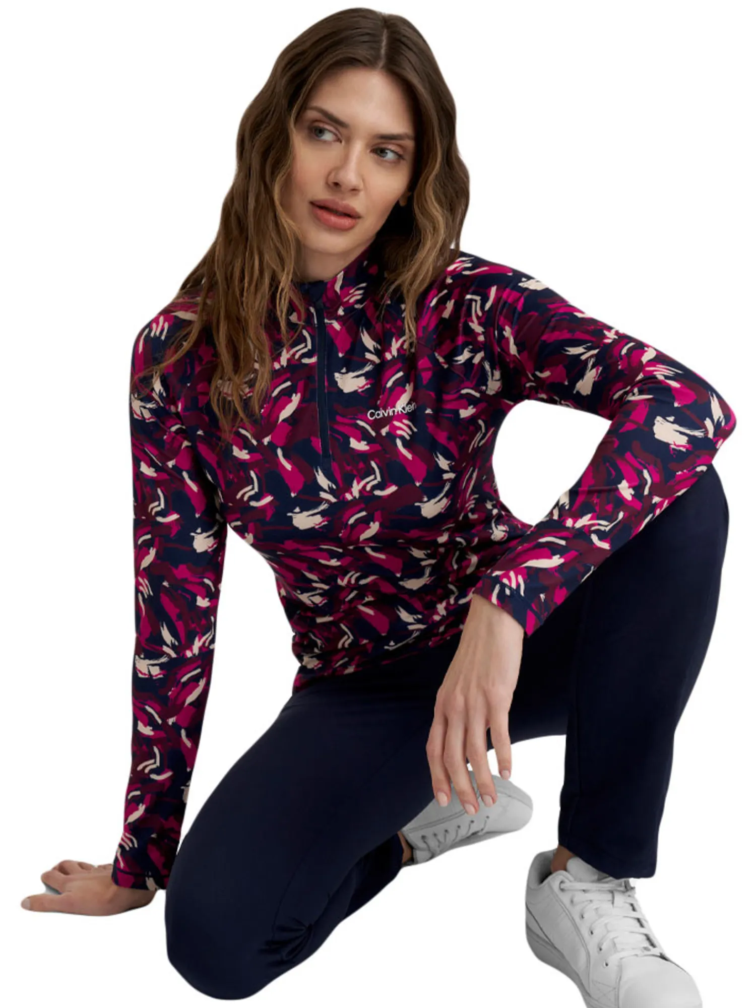 Calvin Klein Jumpers|Womens Dakota Quarter Zip Top - Brushstroke Print