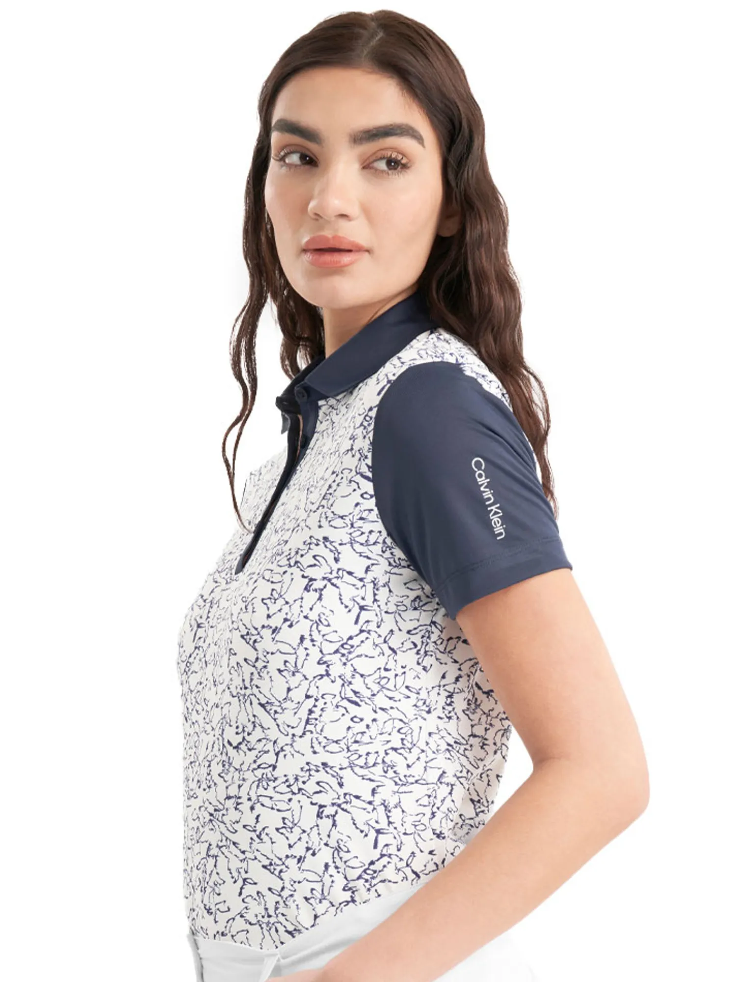 Calvin Klein Shirts|Womens Harmony Printed Polo Shirt - White