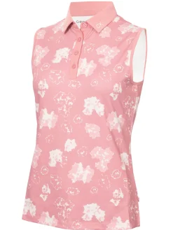 Calvin Klein Shirts|Womens Harmony Printed Sleeveless Polo Shirt - Powder Pink
