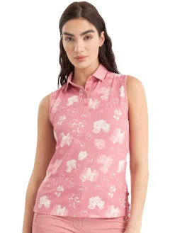 Calvin Klein Shirts|Womens Harmony Printed Sleeveless Polo Shirt - Powder Pink