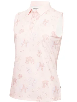 Calvin Klein Shirts|Womens Harmony Printed Sleeveless Polo Shirt - Shell Pink