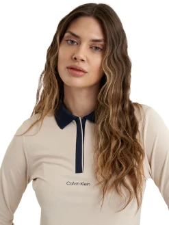 Calvin Klein Shirts|Womens Mila Long Sleeve Polo - Tapioca