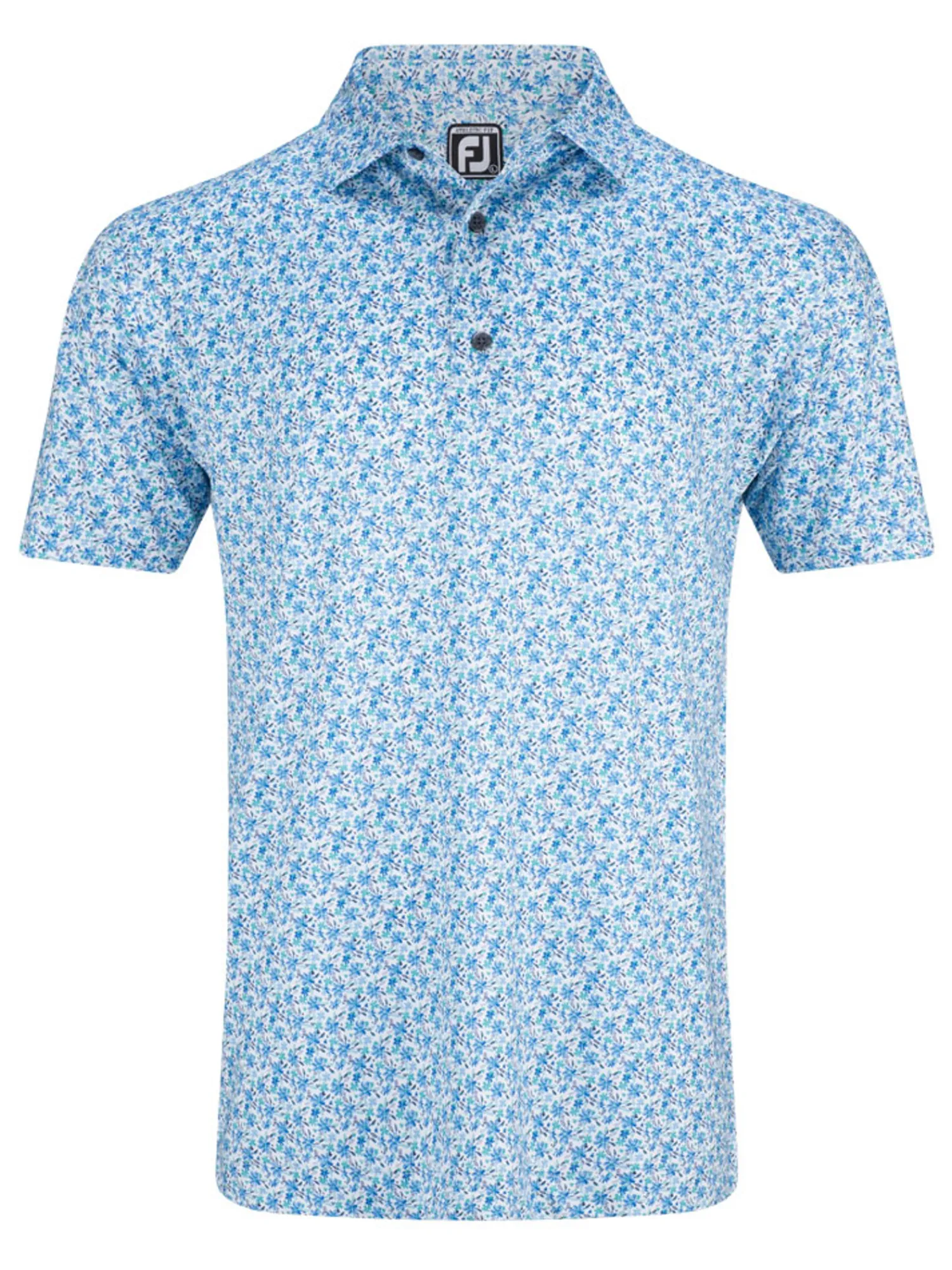 FootJoy Shirts|Allover Floral Print Lisle Polo Shirt (Athletic Fit) - White/Blue