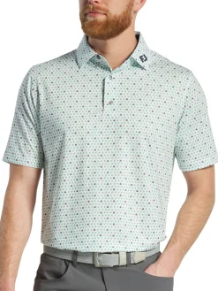 FootJoy Shirts|Flying Wasp Print Lisle Polo Shirt (Athletic Fit) - White/Emerald/Navy