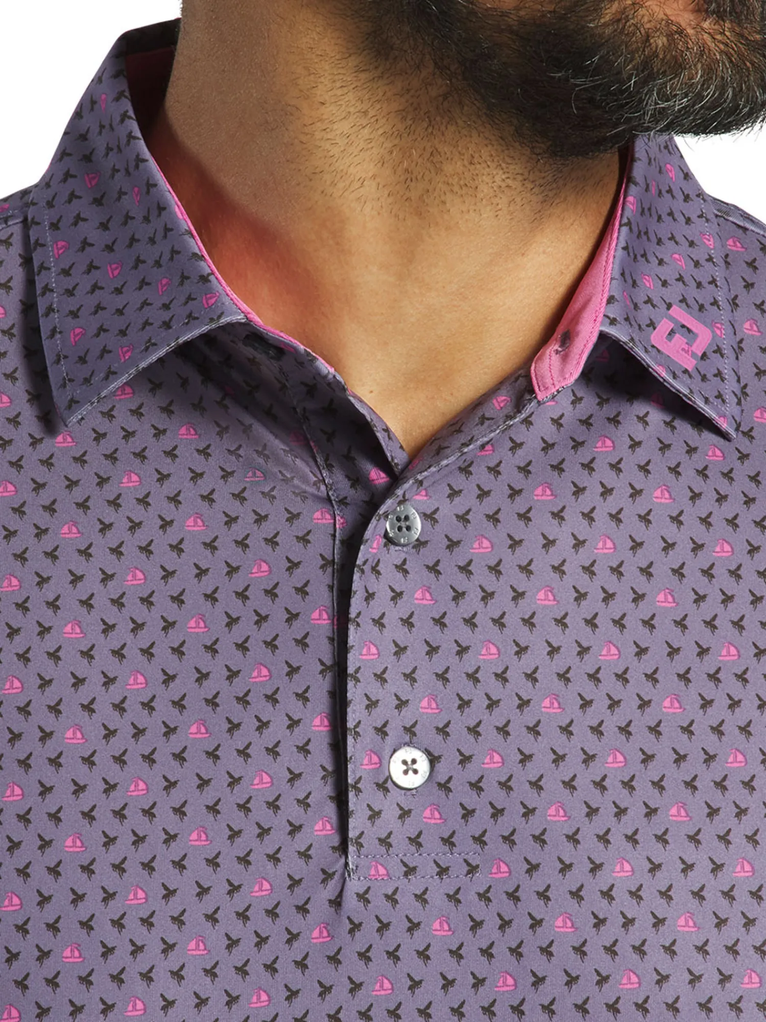 FootJoy Shirts|Flying Wasp Print Lisle Polo Shirt (Athletic Fit) - Dusk/Black/Pink