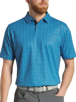 FootJoy Shirts|Geometry Print Stretch Pique Polo Shirt (Athletic Fit) - Blue/Emerald