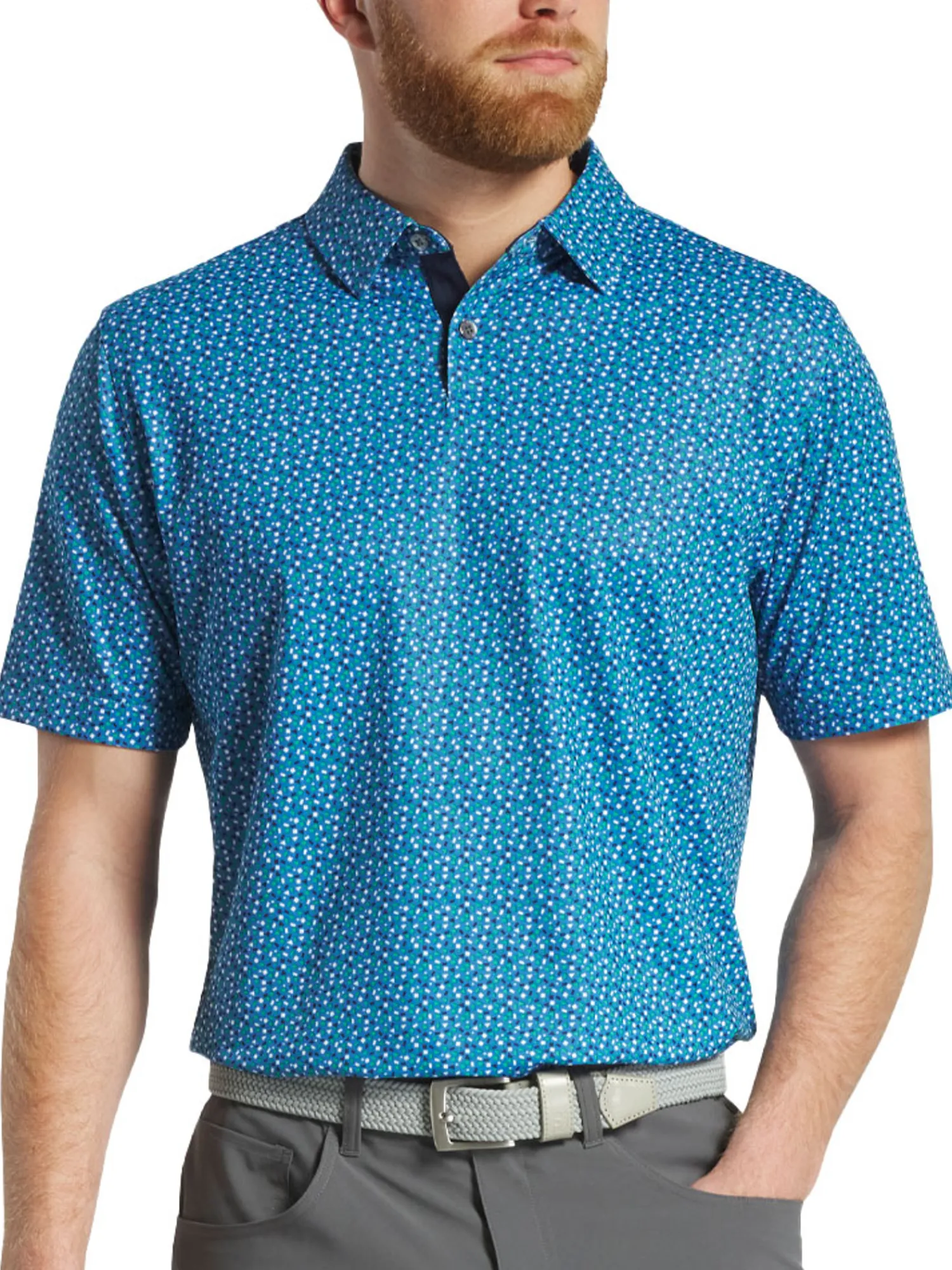 FootJoy Shirts|Geometry Print Stretch Pique Polo Shirt (Athletic Fit) - Blue/Emerald