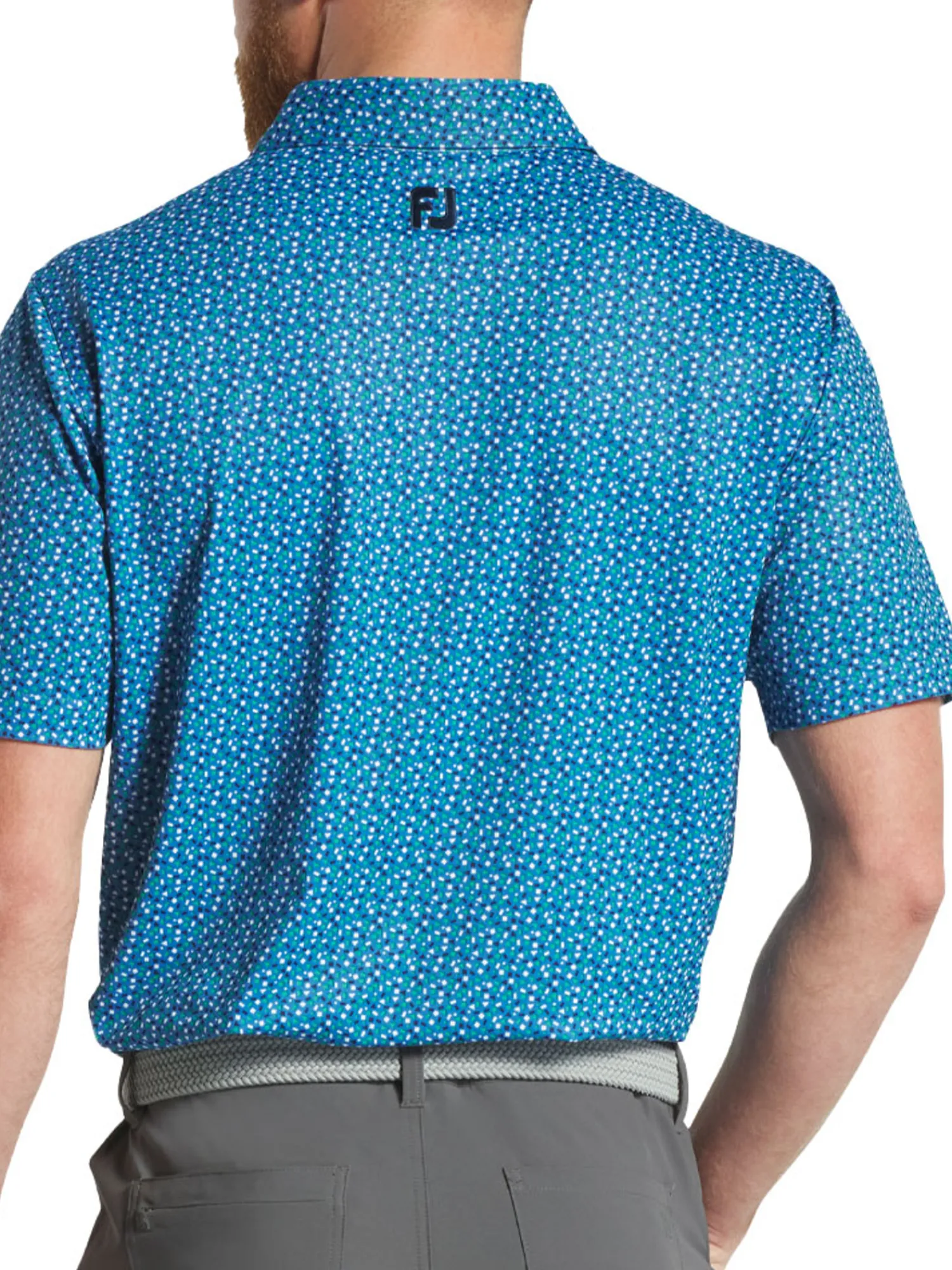 FootJoy Shirts|Geometry Print Stretch Pique Polo Shirt (Athletic Fit) - Blue/Emerald