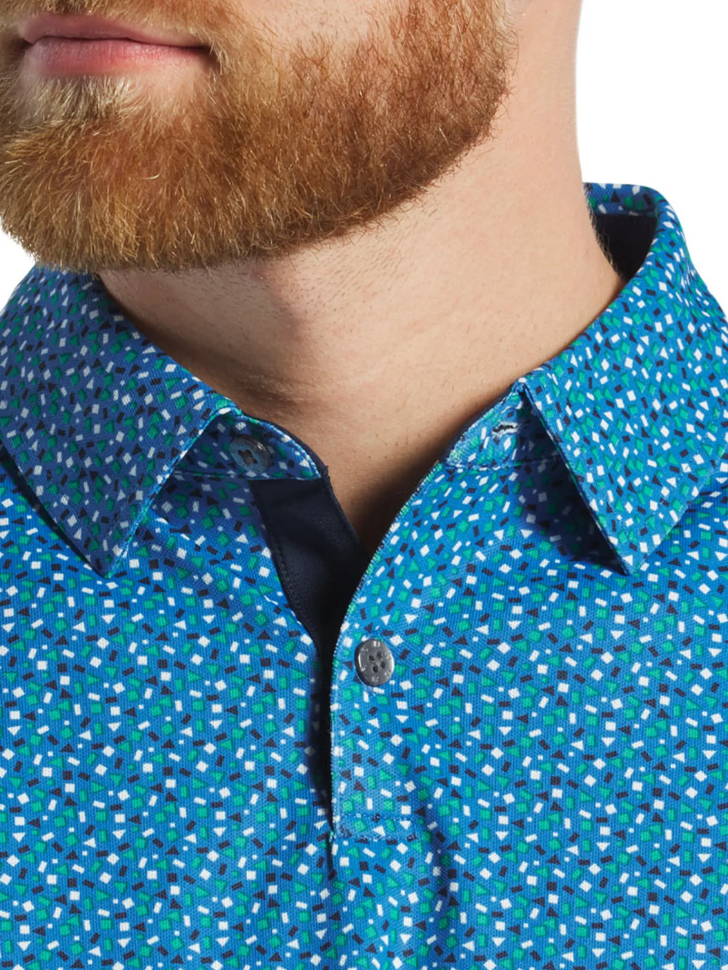 FootJoy Shirts|Geometry Print Stretch Pique Polo Shirt (Athletic Fit) - Blue/Emerald
