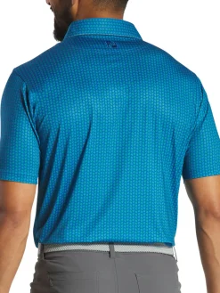 FootJoy Shirts|Leaf Print Lisle Polo Shirt - Emerald/Blue