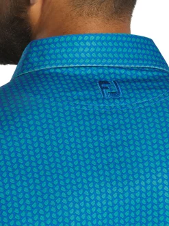 FootJoy Shirts|Leaf Print Lisle Polo Shirt - Emerald/Blue