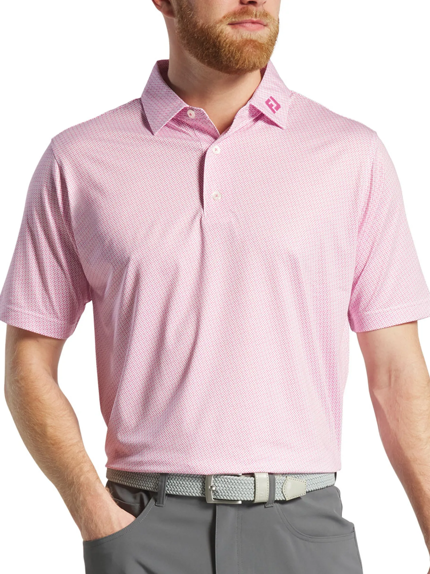 FootJoy Shirts|Pinwheel Print Lisle Polo Shirt (Athletic Fit) - Pink/White