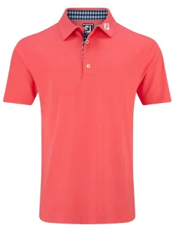 FootJoy Clearance Clothing|Pique Solid Gingham Trim Golf Shirt (Athletic Fit) - Coral Red