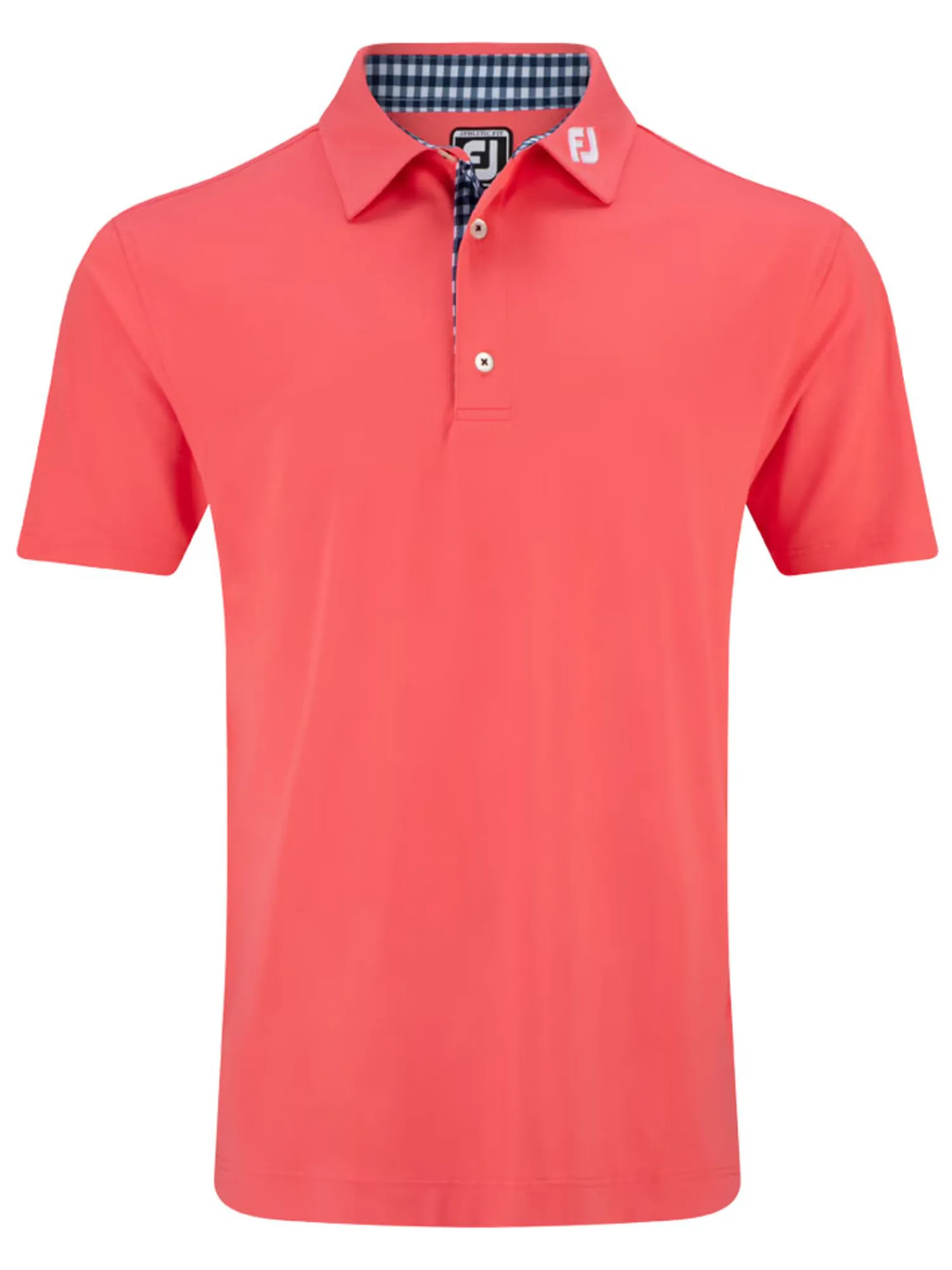 FootJoy Clearance Clothing|Pique Solid Gingham Trim Golf Shirt (Athletic Fit) - Coral Red