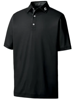 FootJoy Shirts|Pique Solid Gingham Trim Golf Shirt (Athletic Fit) - Black