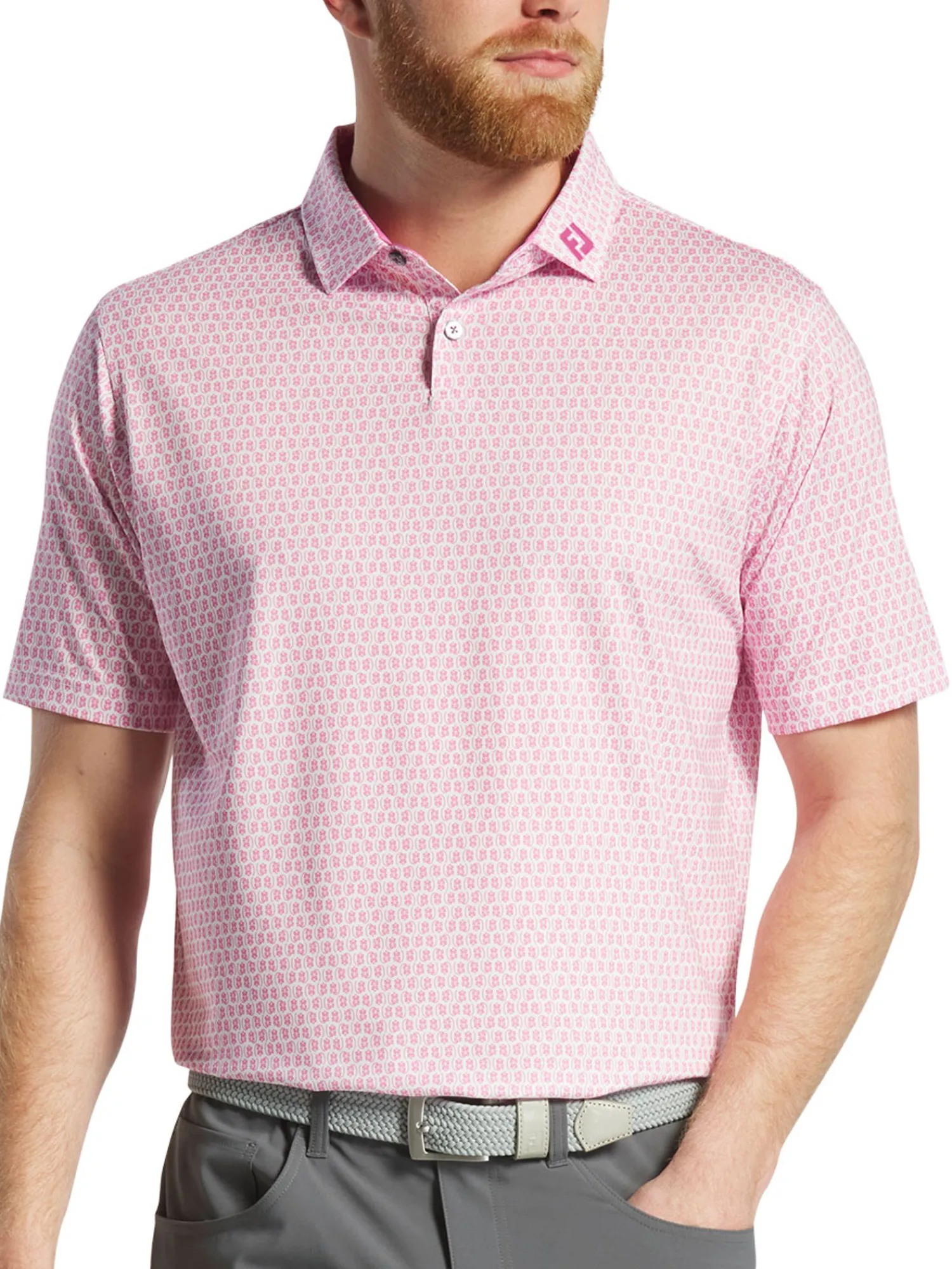 FootJoy Shirts|Salamander Print Lisle Polo Shirt (Athletic Fit) - White/Pink