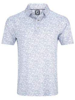 FootJoy Shirts|Scottish Town Print Lisle Polo Shirt (Athletic Fit) - White/Navy