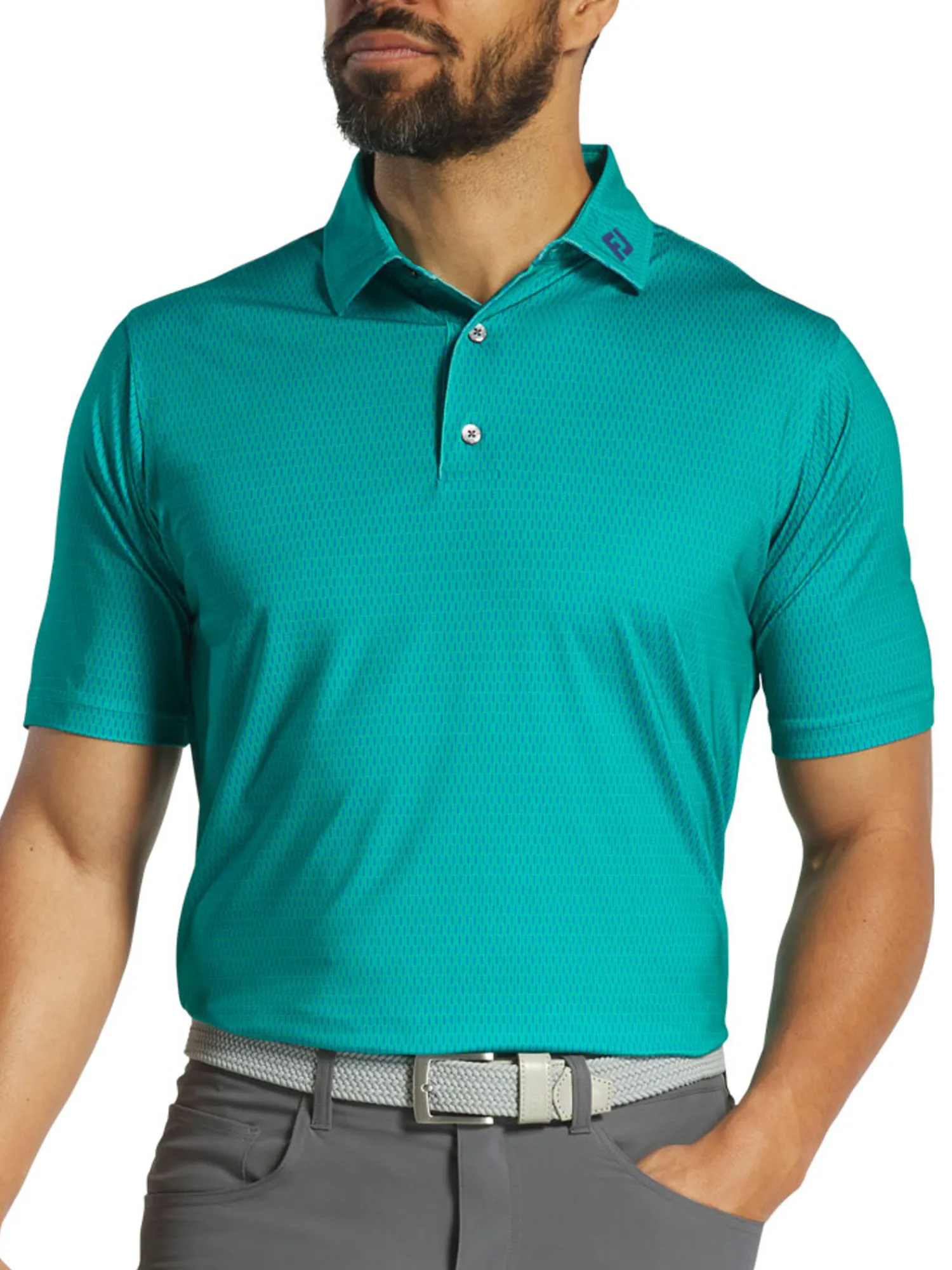 FootJoy Shirts|Skyscraper Print Lisle Polo Shirt (Athletic Fit) - Blue/Emerald