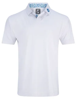 FootJoy Shirts|Solid Stretch Pique With Floral Trim Polo Shirt (Athletic Fit) - White