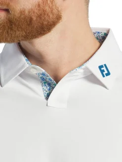 FootJoy Shirts|Solid Stretch Pique With Floral Trim Polo Shirt (Athletic Fit) - White