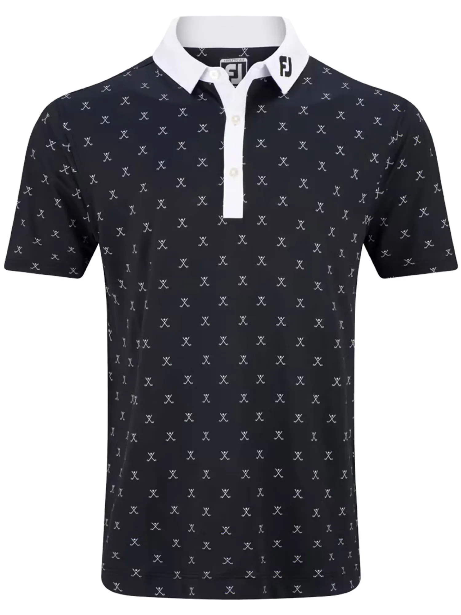FootJoy Clearance Clothing|Stretch Pique With Golf Print Golf Shirt (Athletic Fit) - Black/White