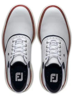 FootJoy Mens Golf Shoes|Traditions Energy Golf Shoes - White/Navy/Red