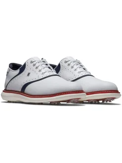FootJoy Mens Golf Shoes|Traditions Energy Golf Shoes - White/Navy/Red